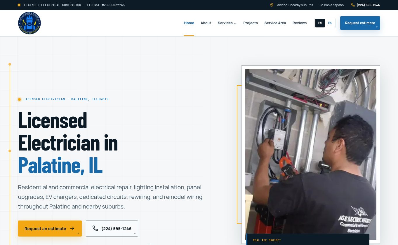 AGE Electric website designed by Web Respawn with electrical services and a request-estimate action