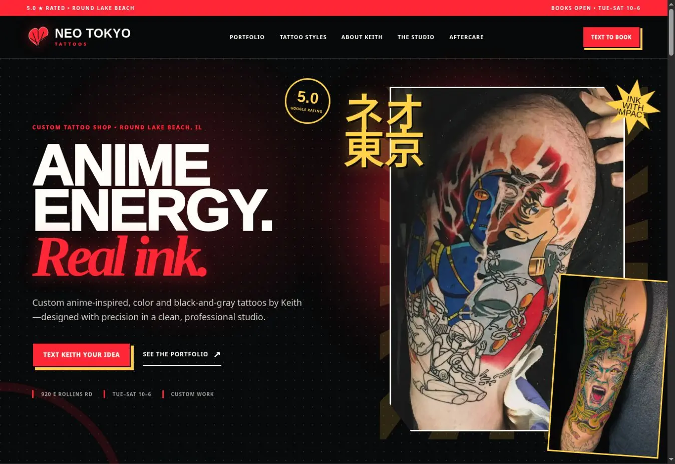 Neo Tokyo Tattoos website created by Web Respawn