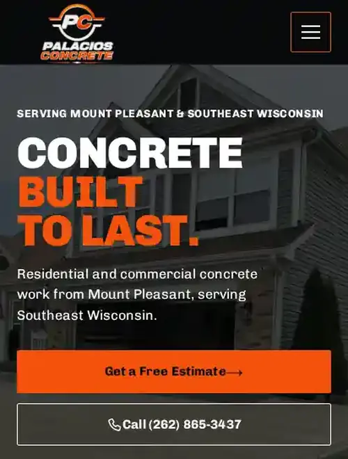 Rebuilt Palacios Concrete mobile homepage after the Web Respawn redesign