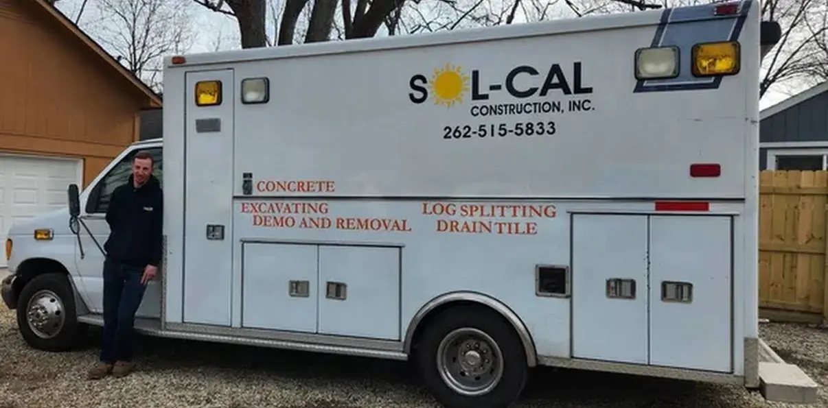 Earlier Sol-Cal Construction truck showing concrete, excavation, demolition and drain tile services