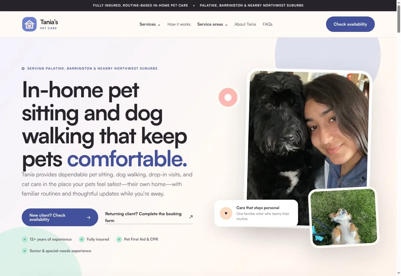 Finished Tania’s Pet Care website homepage