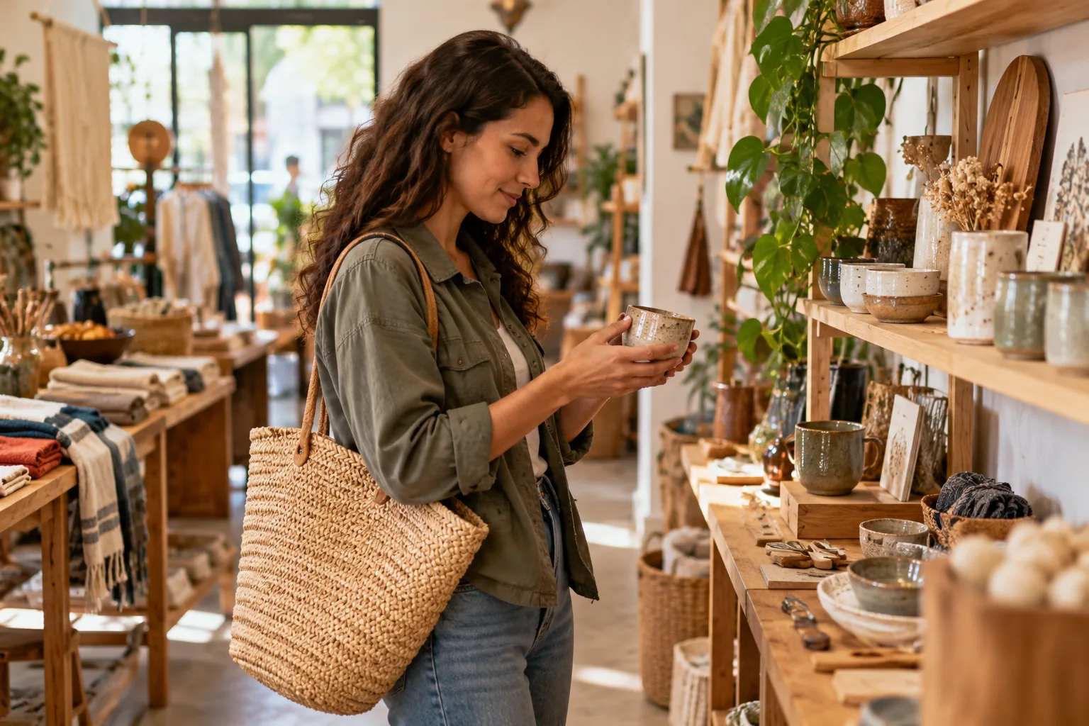 Customer browsing products in an independent boutique