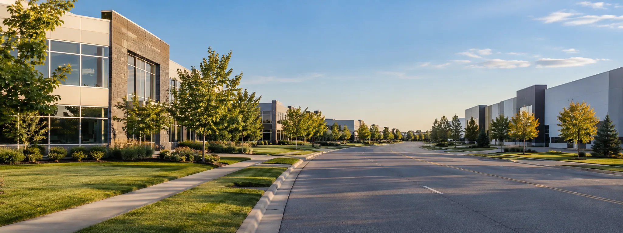 Illustrative image of a landscaped commercial corridor; not a Web Respawn client project