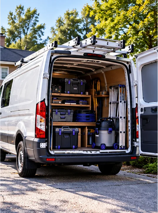 Organized service equipment in a work vehicle