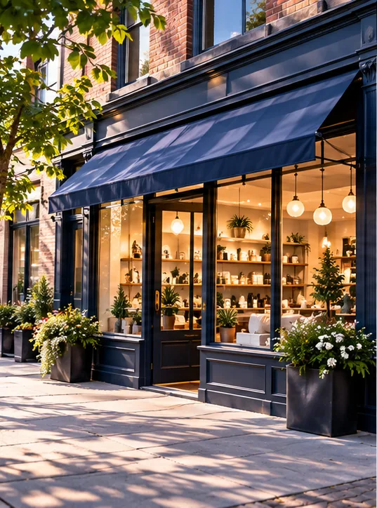 Independent storefront with window displays