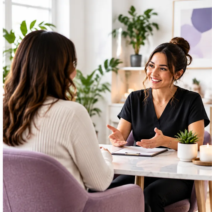 Customer discussing an appointment with a practitioner