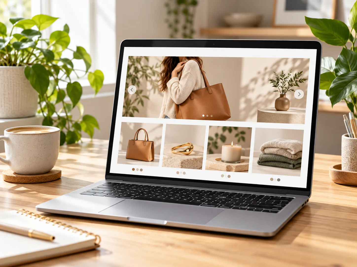 Laptop showing a sample online shop layout