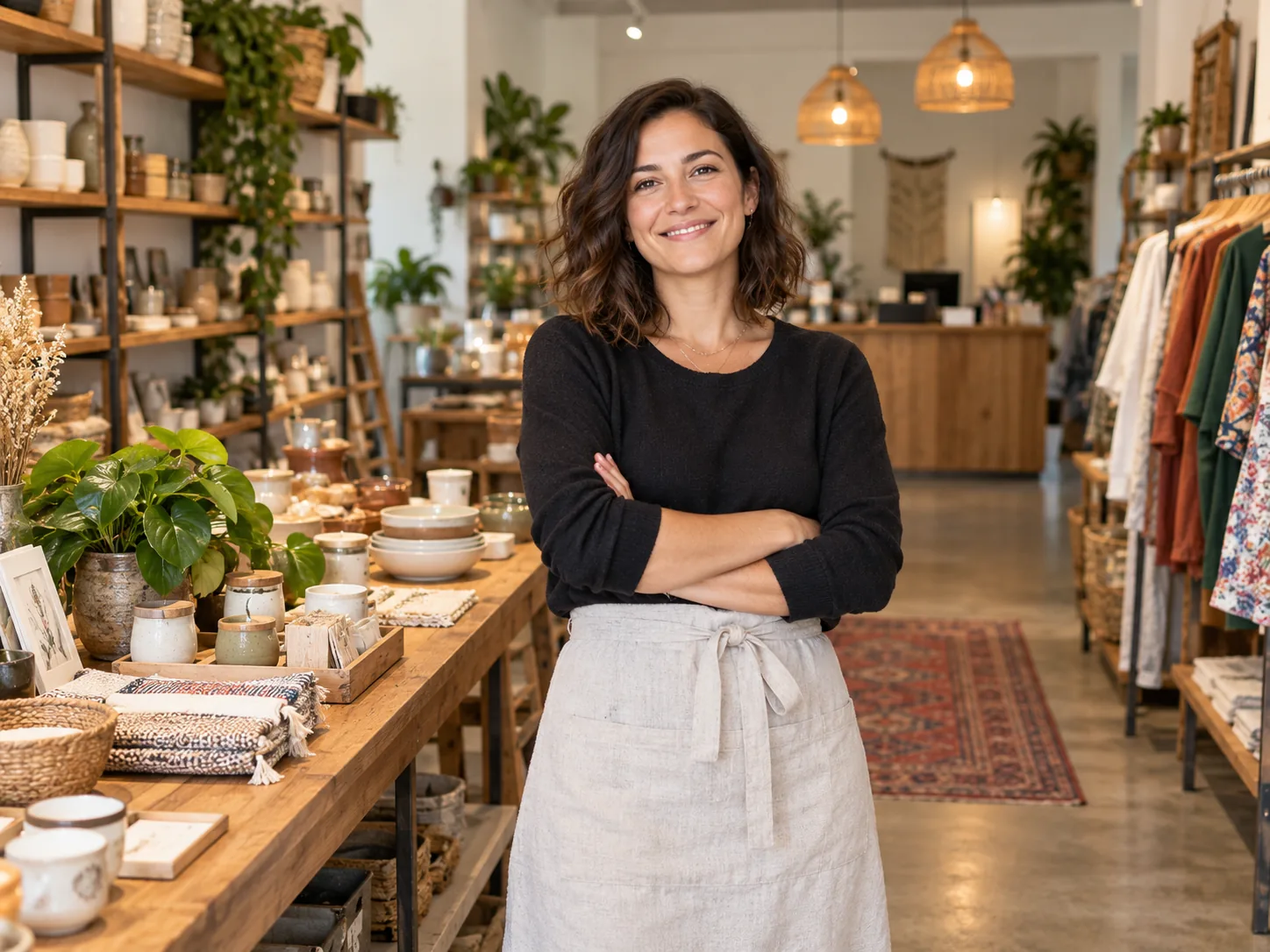 Independent shop owner in her store