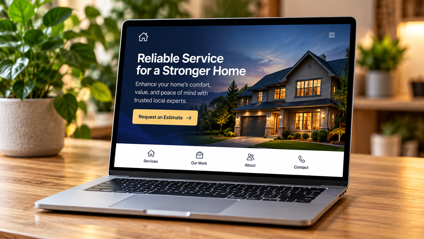 Example home service website displayed on a laptop