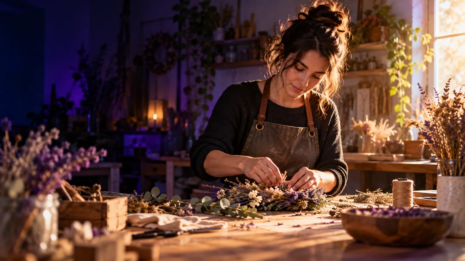 Independent business owner making a product at a worktable