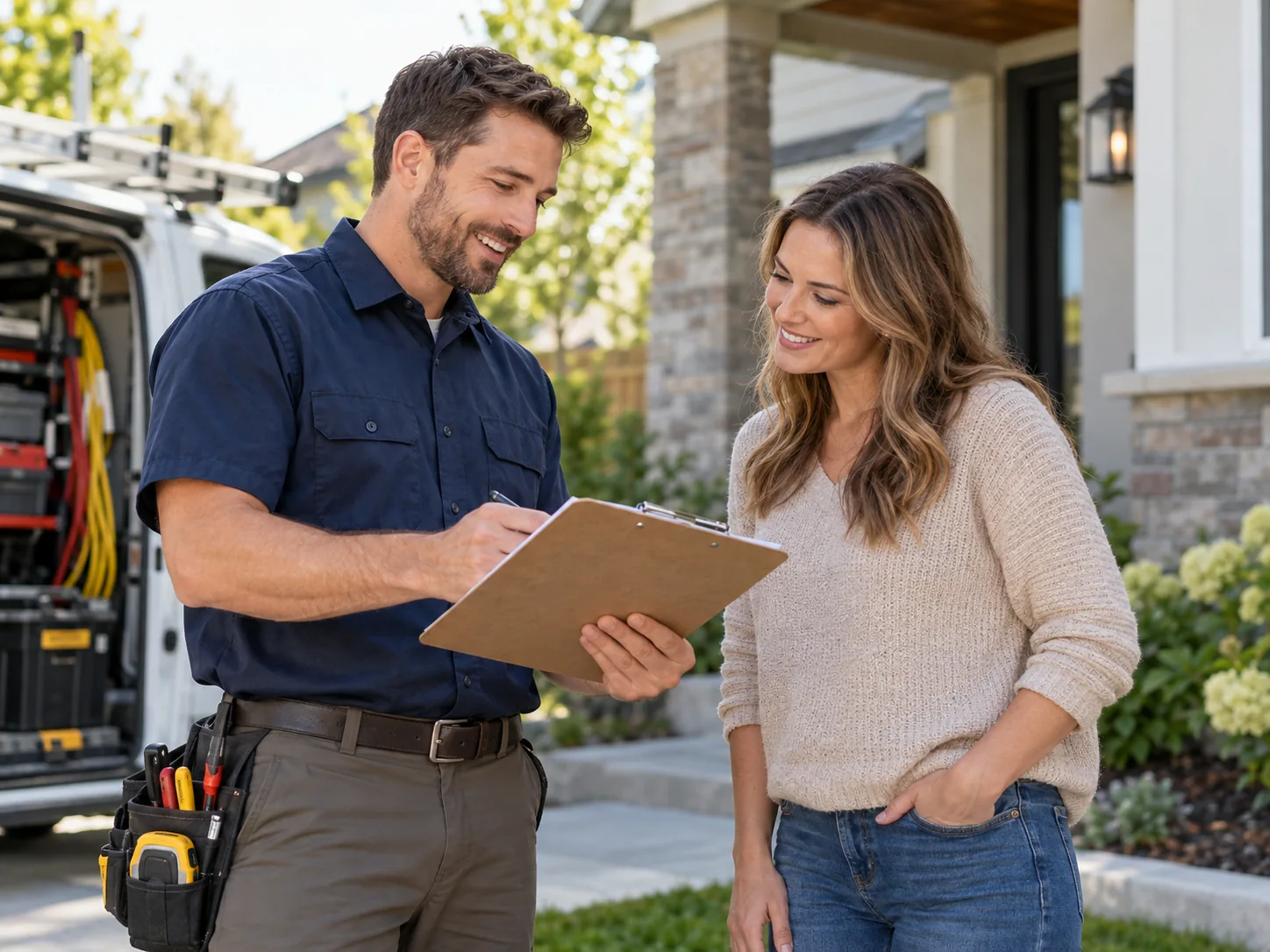 Home-service professional discussing a request with a customer
