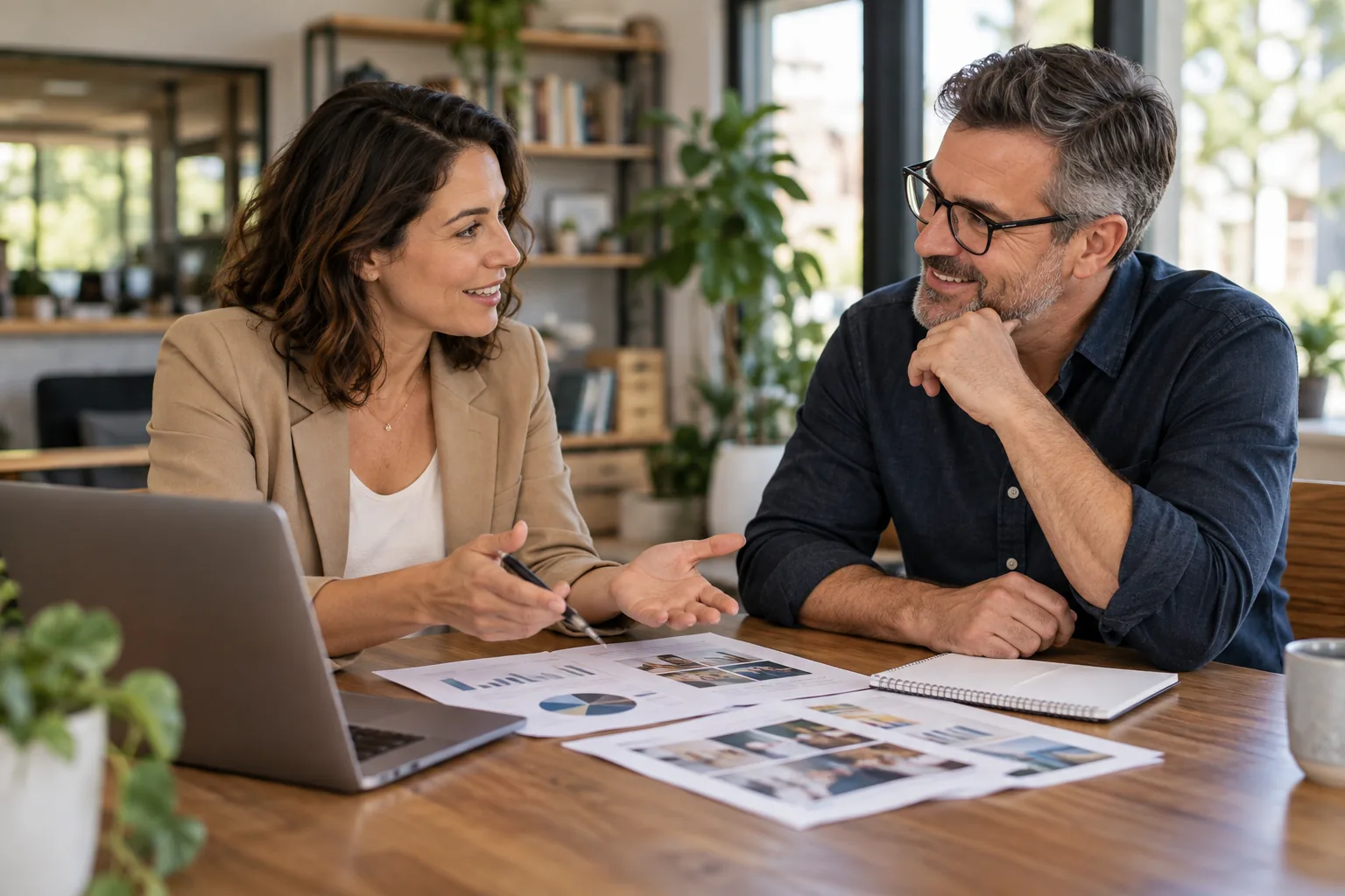 Professional discussing business needs with a client