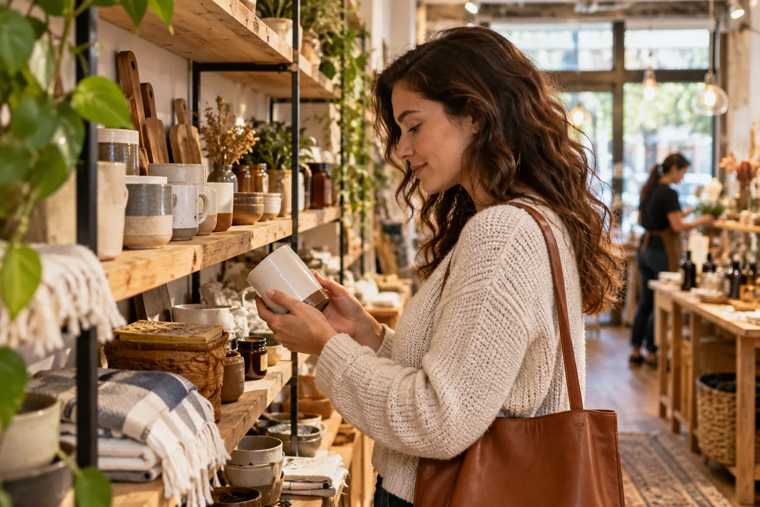 Customer browsing products in an independent shop
