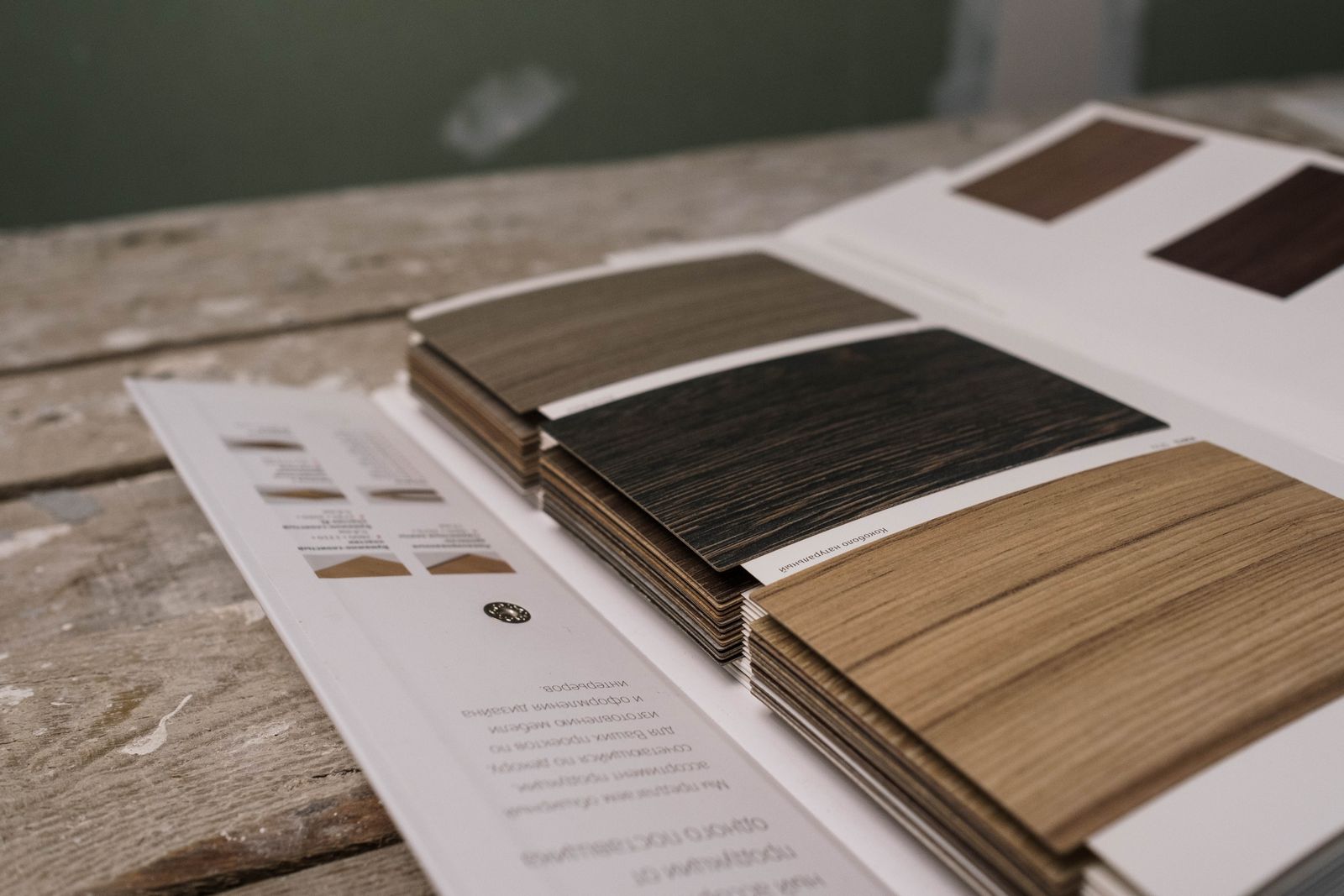 Wood finish samples arranged for review