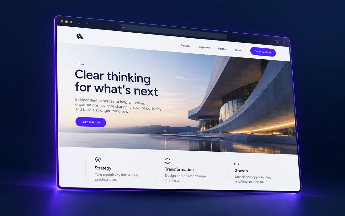 Example professional website layout on a desktop browser screen