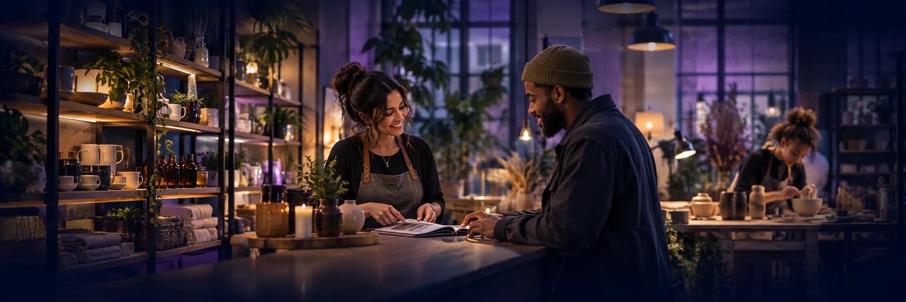 Independent business owner discussing information with a customer
